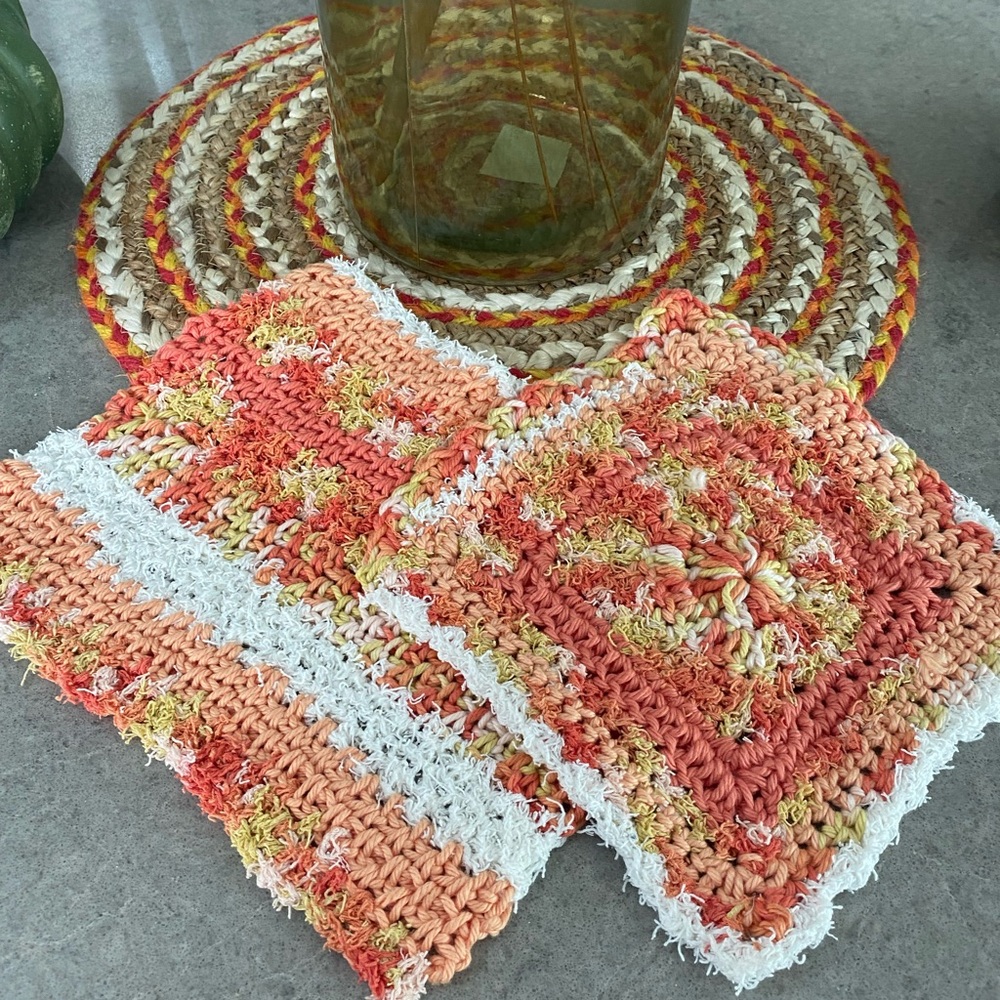 Handmade Crochet cotton dishcloths, set of 2